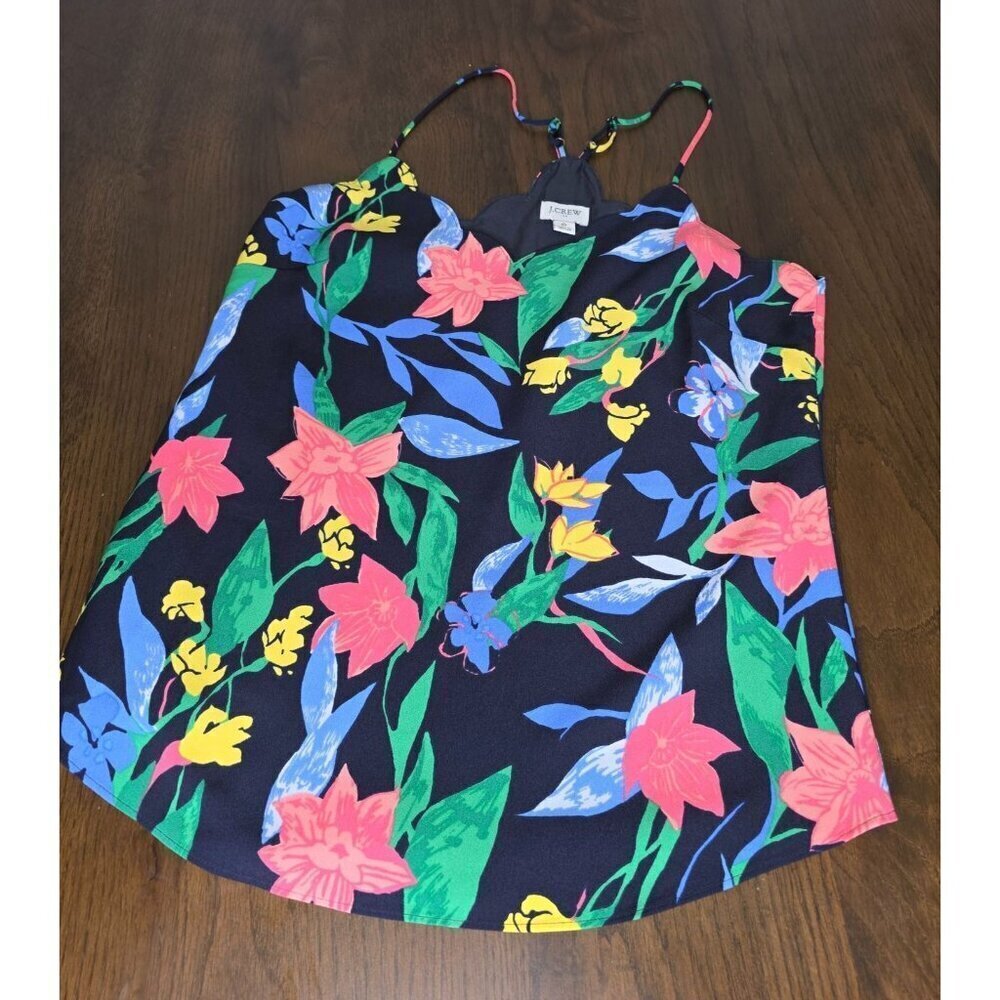 J. Crew Floral scalloped cami top women size 0 Style AL504 SP20 Blue Print Spagh